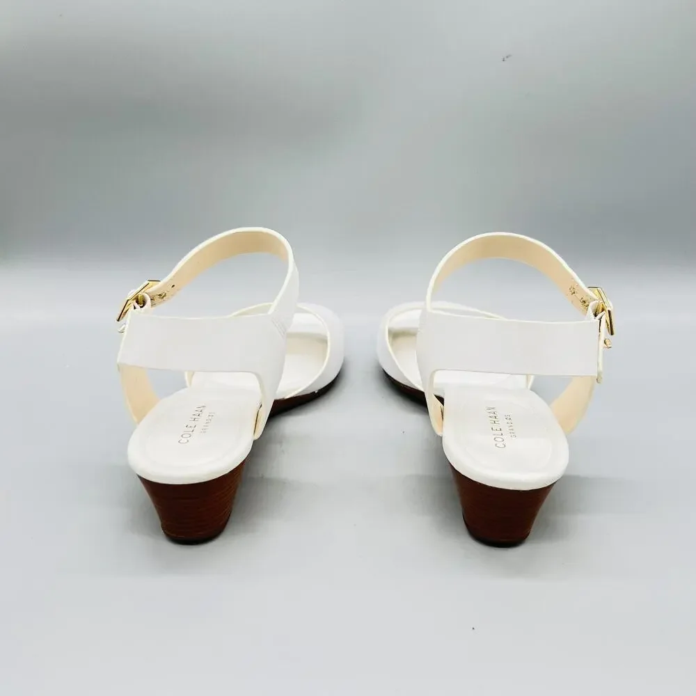Cole Haan Sandals Womens 8.5 White Synthetic Grand OS Wedge Ankle Strap Shoes